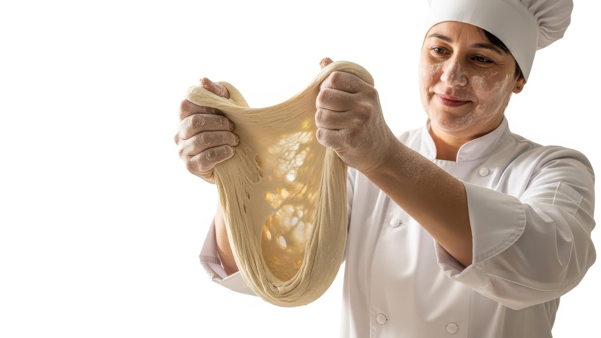 Chef in cucina artigianale che impasta la pasta